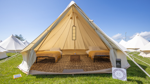 Spacious bell tent in a field fully furnished with 2 beds and bedding